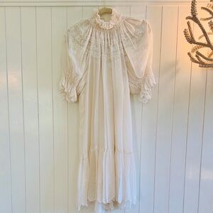 Ulla Johnson Cream Silk Embroidered Dress